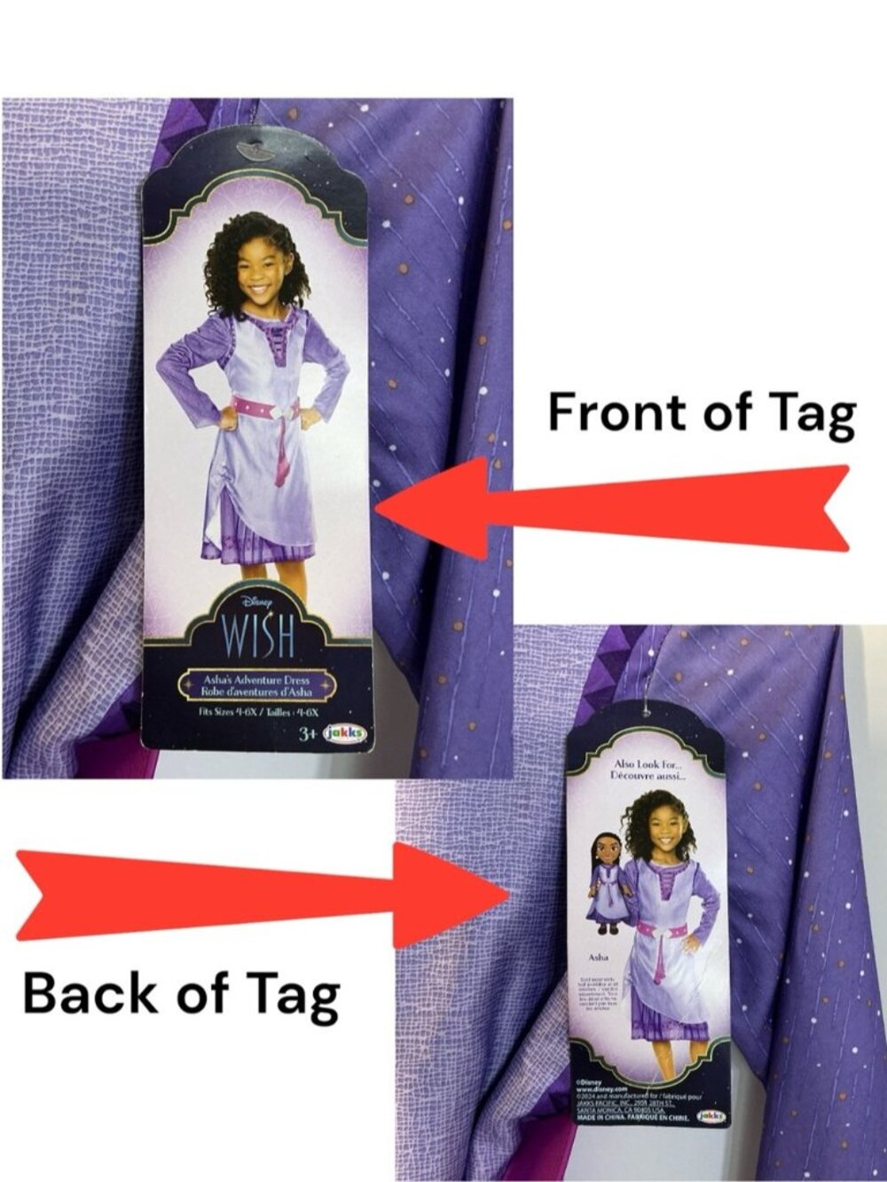 Disney Wish Asha Adventure Dress Up Costume Purple Girls Small 4-6X NEW - Picture 5 of 15
